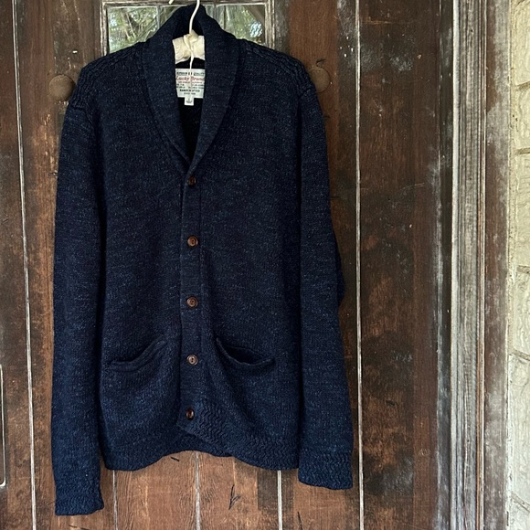 Lucky Brandblue shawl collar Cotton sweater / cardigan for men L